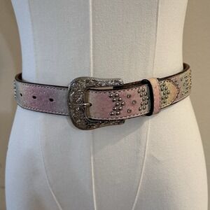 Circle Y of Yoakum Western Rhinestone Studded Leather Belt Pink XS Y2K
